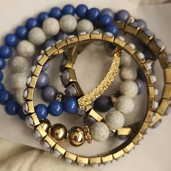 Elegant Blue and Gold Beaded Bracelet Set - Picture 3 of 3